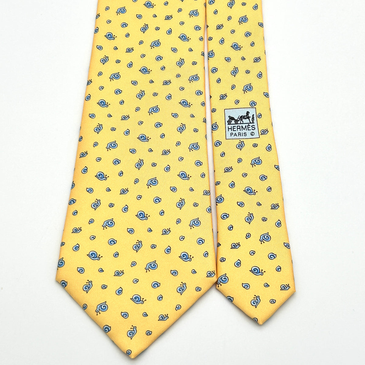 Hermès Silk Tie Snail Print Yellow